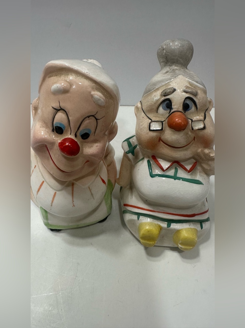 Vintage 1950s Kreiss Ceramic Grandma Grandpa Salt Pepper Shakers Set Mid Century